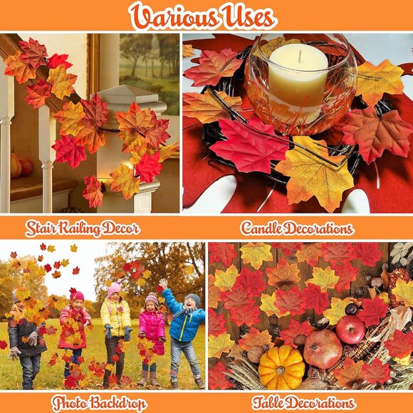 1100PCS Fall Artificial Maple Leaves Thanksgiving Autumn Leaf Wedding Party Tabl - Picture 4 of 8